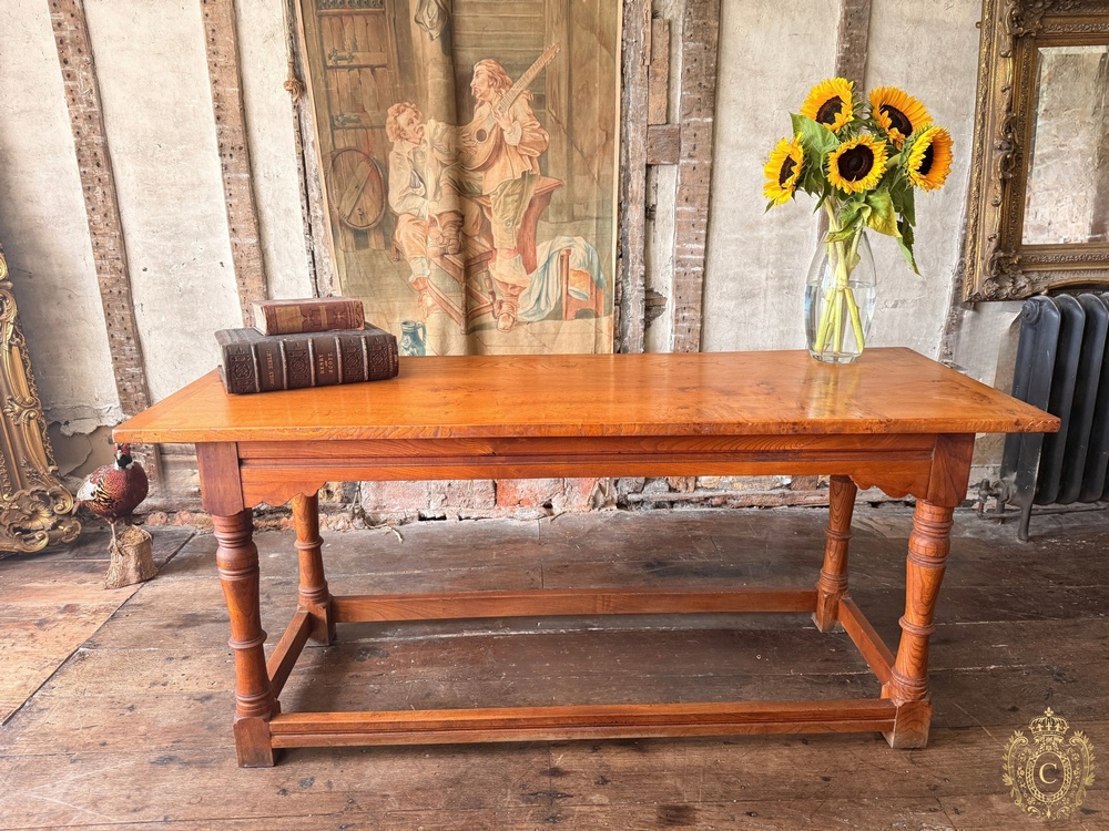 Large Vintage Burr Farmhouse Refectory Dining Table – 167cm
