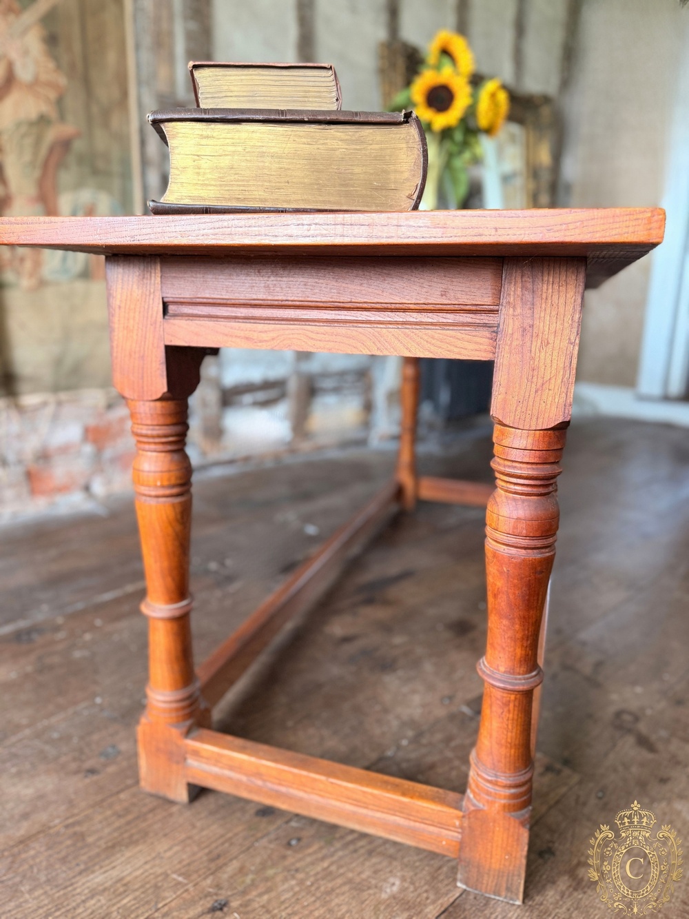 Large Vintage Burr Farmhouse Refectory Dining Table – 167cm