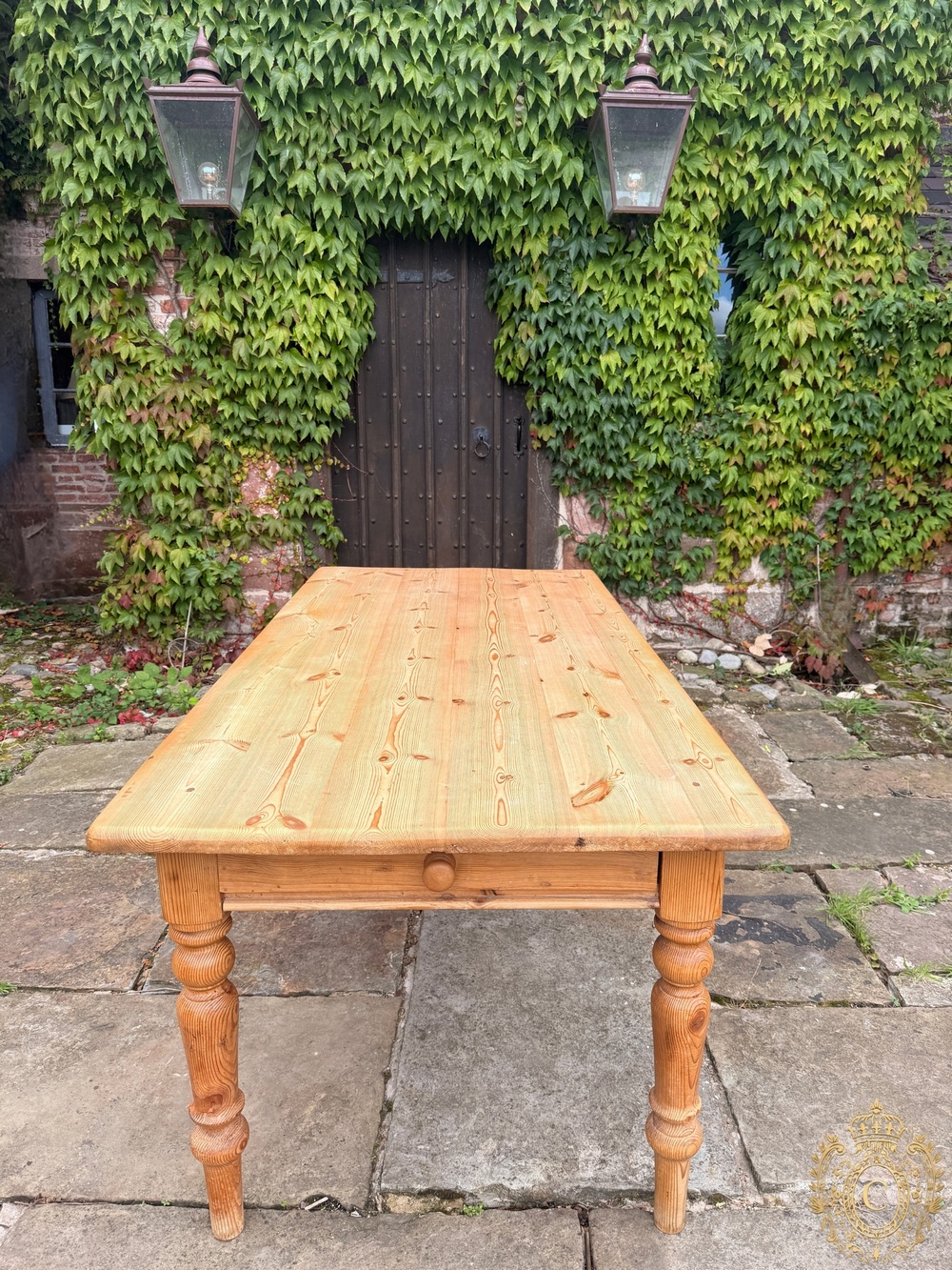 Pine Farmhouse Dining Table 183cm End Drawer Turned Legs Country Kitchen