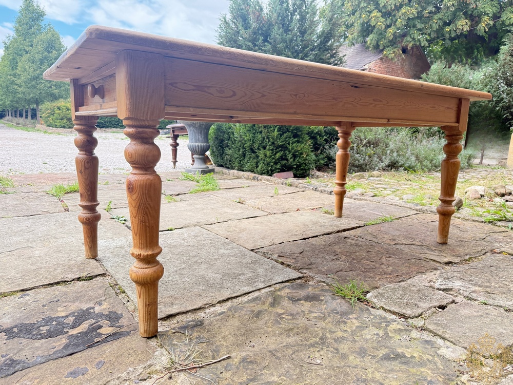 Pine Farmhouse Dining Table 183cm End Drawer Turned Legs Country Kitchen