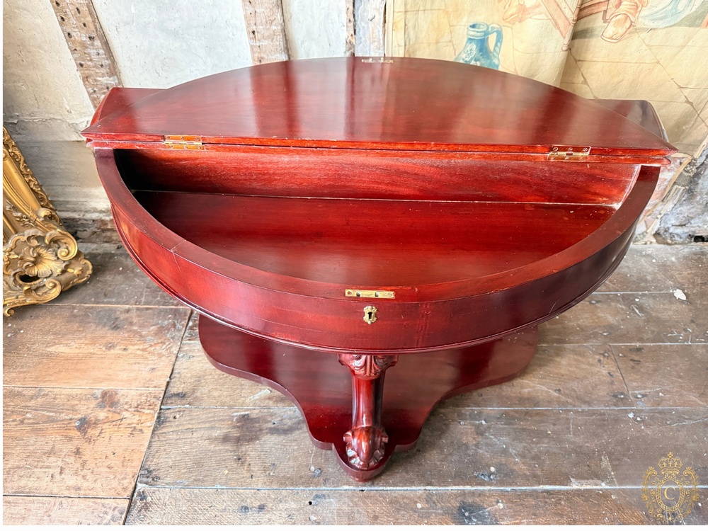 Victorian Mahogany Marble-Top Demi-Lune Washstand / Hall Console Table