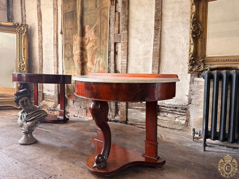 Victorian Mahogany Marble-Top Demi-Lune Washstand / Hall Console Table