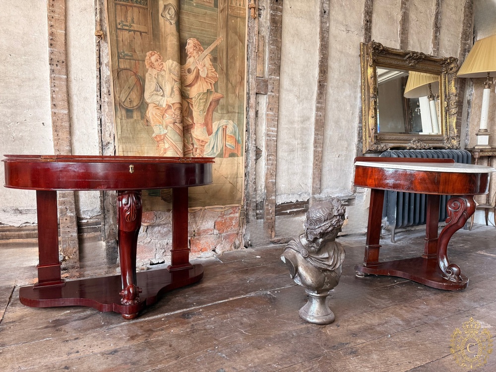 Victorian Mahogany Marble-Top Demi-Lune Washstand / Hall Console Table