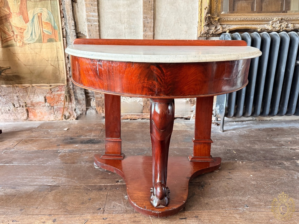 Victorian Mahogany Marble-Top Demi-Lune Washstand / Hall Console Table