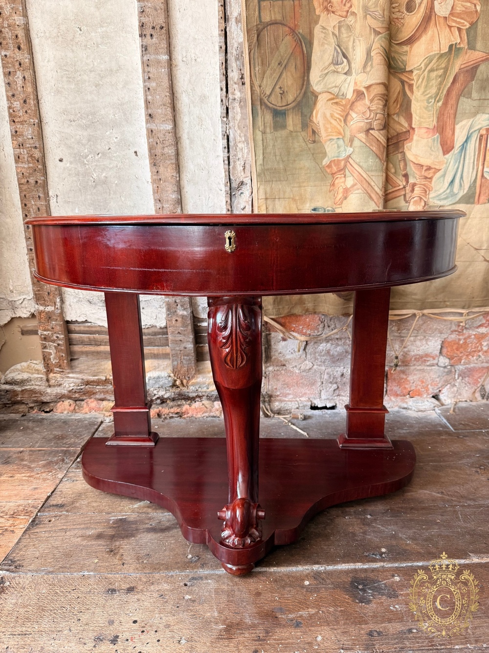 Victorian Mahogany Marble-Top Demi-Lune Washstand / Hall Console Table