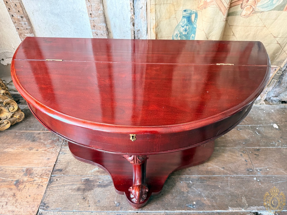 Victorian Mahogany Marble-Top Demi-Lune Washstand / Hall Console Table