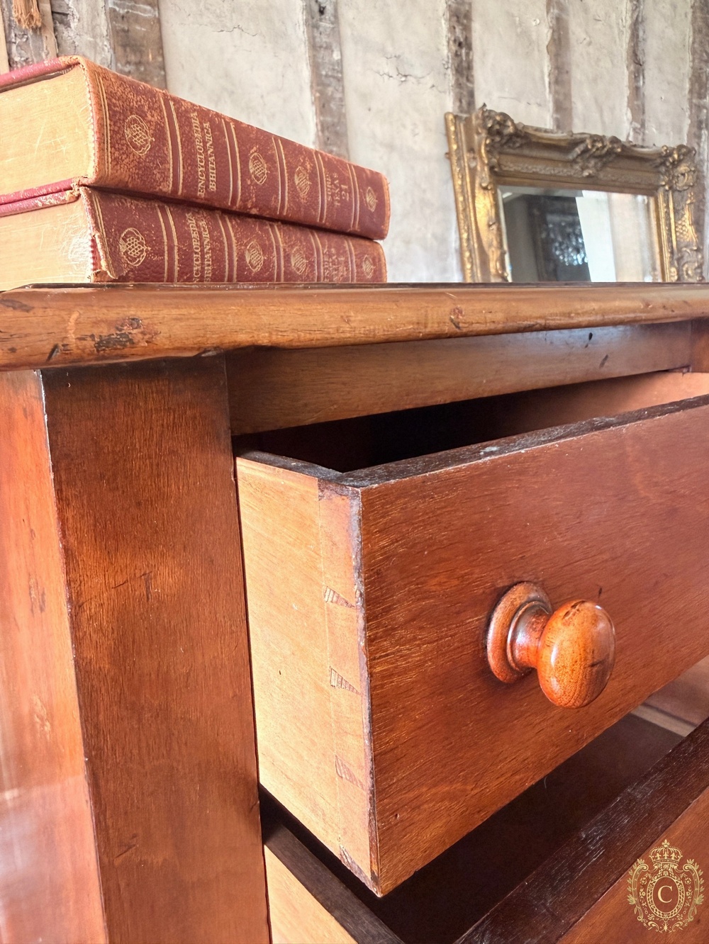 Antique Mahogany Wellington Chest, Six Drawers with Wooden Knob Handles and Locking Bar 1860c