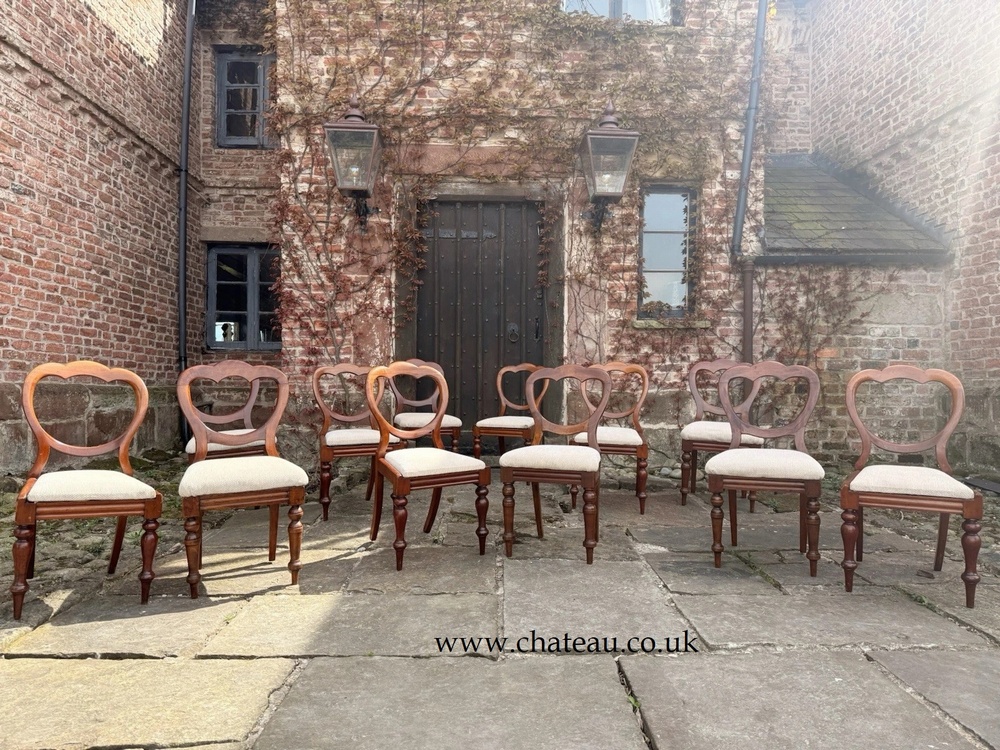 Set of 12 Antique Balloon Back Dining Chairs Circa 1870  made by master Carpenter James Reilly