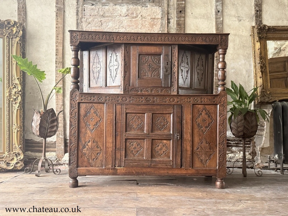 SOLD - Original Antique Carved Hand Scraped Dresser Court Cupboard Buffet Circa 1600's