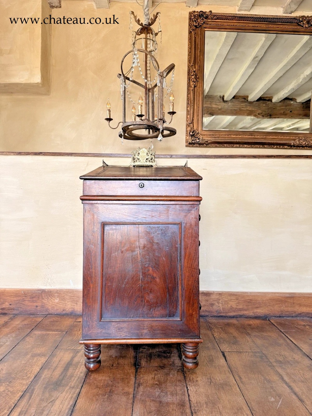 Antique Rosewood Davenport Writing Desk  Brown Leather Attributed Gillows of Lancaster & London C 1825