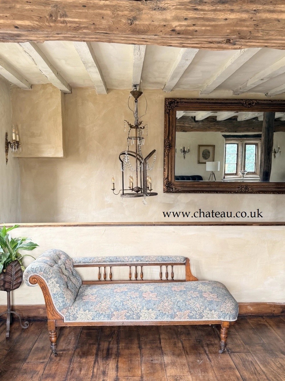 Original Antique English Oak Country Floral Day bed Sofa Chaise Lounge Longue