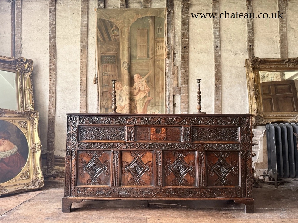 SOLD - Fine West Country (Somerset) Antique Oak Coffer Chest Dated 1670 Intialled RP