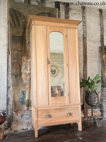 Rustic Farmhouse Antique pine Single Wardrobe with Drawer & Shelves 1890 C