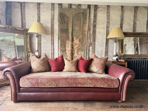Vintage Tetrad Cleveland 4-Seater Ox Blood Tapestry Leather & Fabric Sofa Daybed