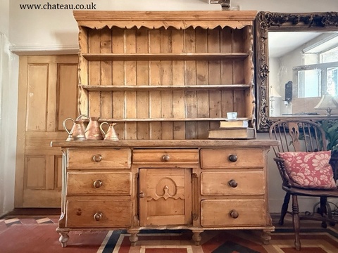 Substancial Welsh Antique Pine Rustic Country Dresser Sideboard Cupboard -1840 c