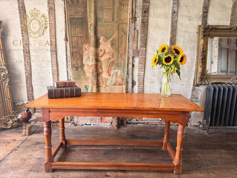 Large Vintage Burr Farmhouse Refectory Dining Table – 167cm